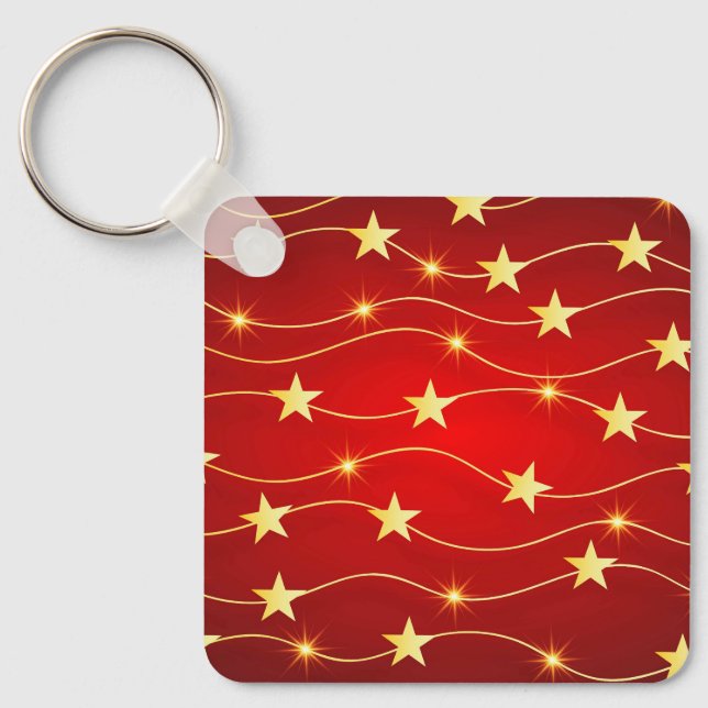 Star Adorned Ruby Red Pattern  Key Ring (Front)