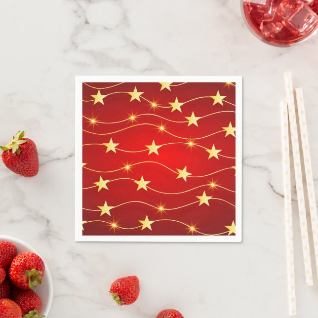Star Adorned Ruby Red Pattern  Napkin (Insitu)
