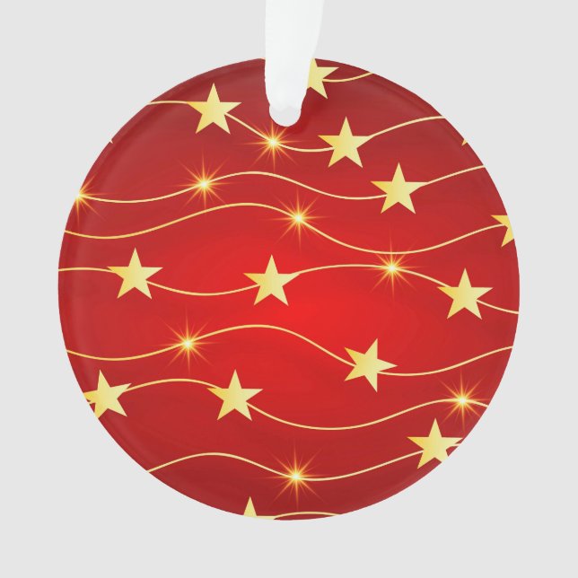 Star Adorned Ruby Red Pattern  Ornament (Front)