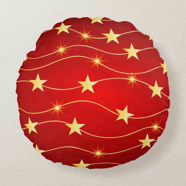 Star Adorned Ruby Red Pattern  Round Cushion (Front)