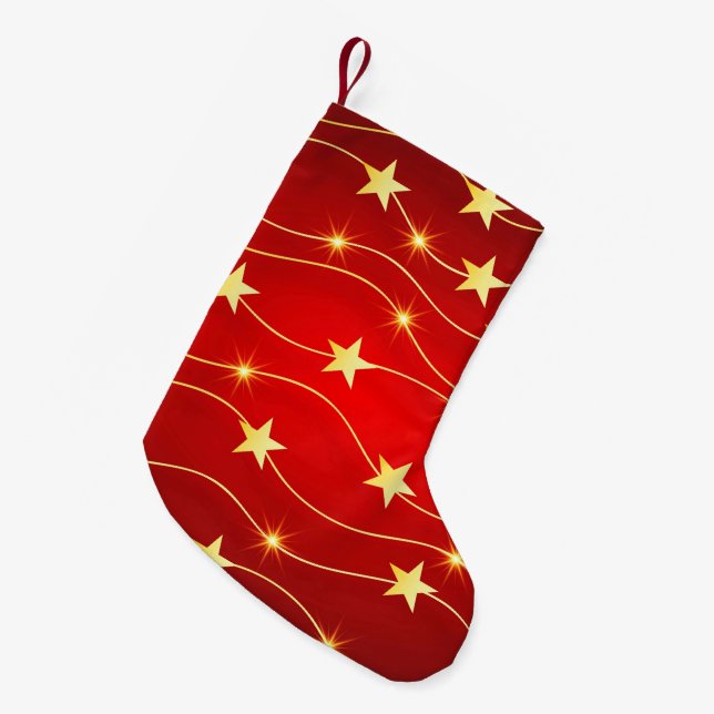 Star Adorned Ruby Red Pattern  Small Christmas Stocking (Front (Hanging))