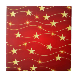 Star Adorned Ruby Red Pattern Tile