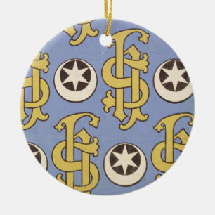Star and Clef ecclesiastical wallpaper design Ceramic Tree Decoration