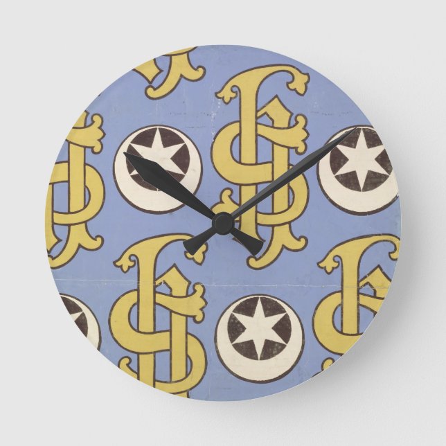 Star and Clef ecclesiastical wallpaper design Round Clock (Front)