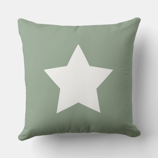 Star and initials Modern sage green and white Cushion (Back)
