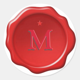 Star and Monogram on Red Wax Seal Sticker
