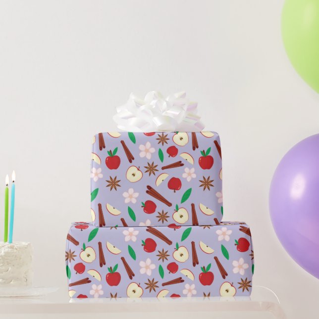 Star Anise, Cinnamon, Apple, Flowers Seamless Fall Wrapping Paper (Party Gifts)