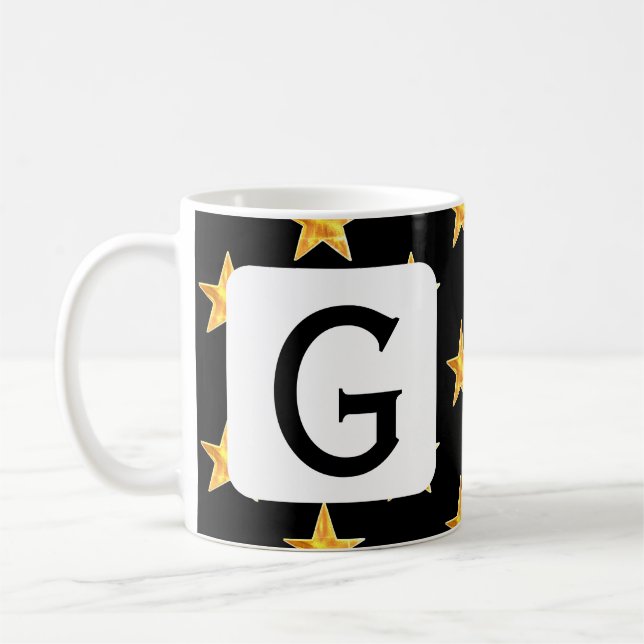 Star Any Monogram Initial Yellow Black Minimalist Coffee Mug (Left)