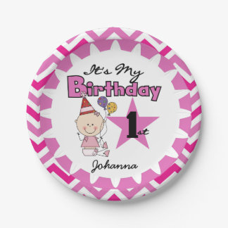 Star Baby Girl 1st Birthday Paper Plates