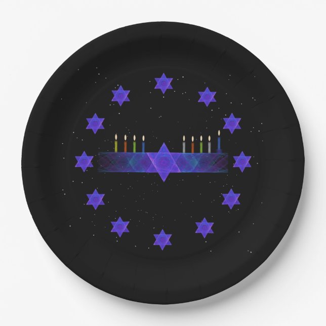 Star Bar Menorah Paper Plate (Front)