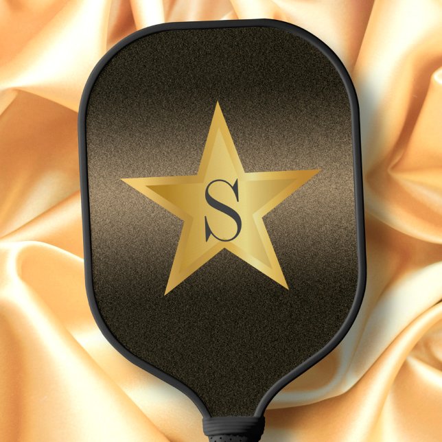 Star Black & Gold Pickleball Star Player Monogram Pickleball Paddle (Creator Uploaded)