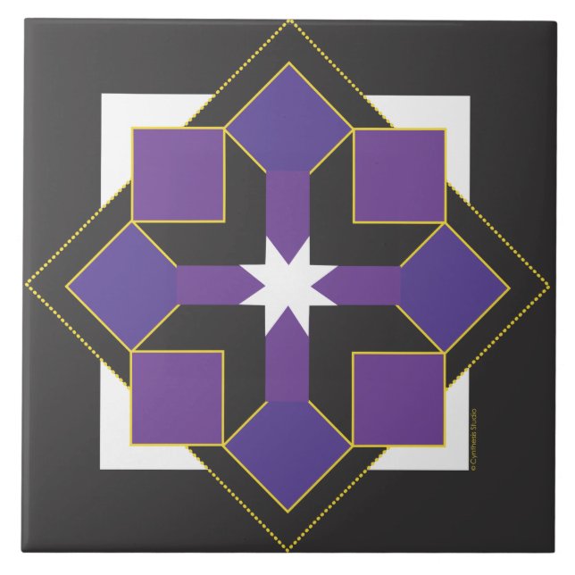 Star Block Tile, Trivet or Top - Purple & Black (Front)