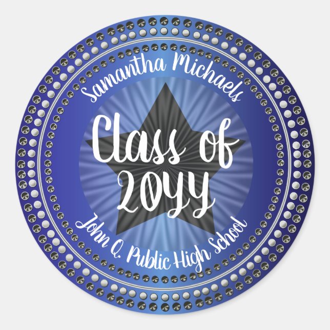 Star Blue Class Year Graduation Sticker Seal (Front)