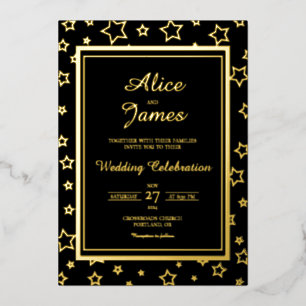 Star Border Frame Elegant Black Gold Foil Wedding