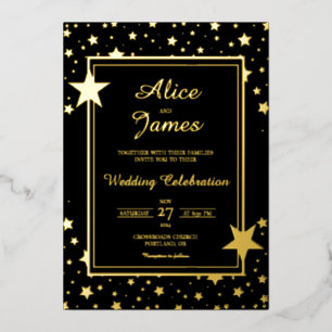 Star Border Luxury Elegant Black Gold Foil Wedding