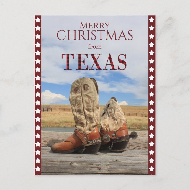 Star Border Texas Cowboy Boots Christmas Holiday Postcard (Front)