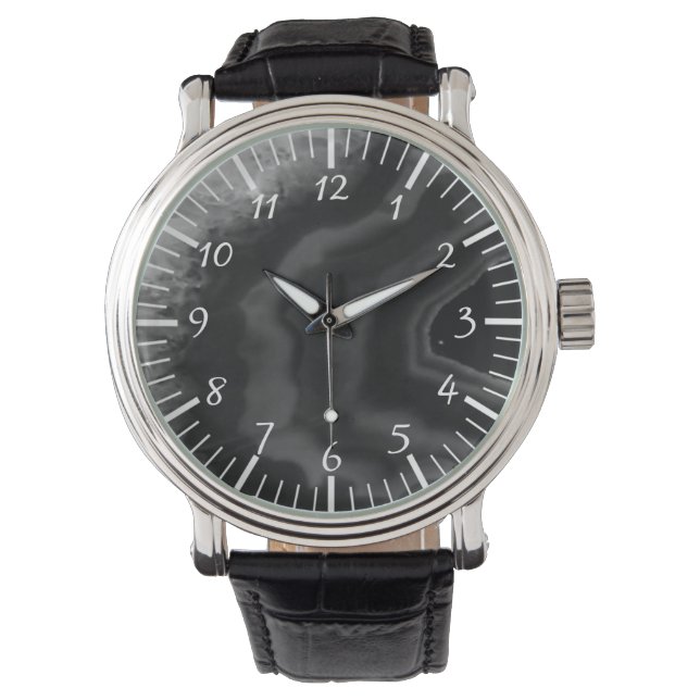 Star Burst Black Agate, Cool Natural Stone Unique Watch (Front)