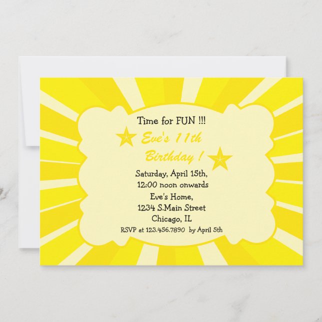Star Burst - Yellow Birthday Invitation (Front)