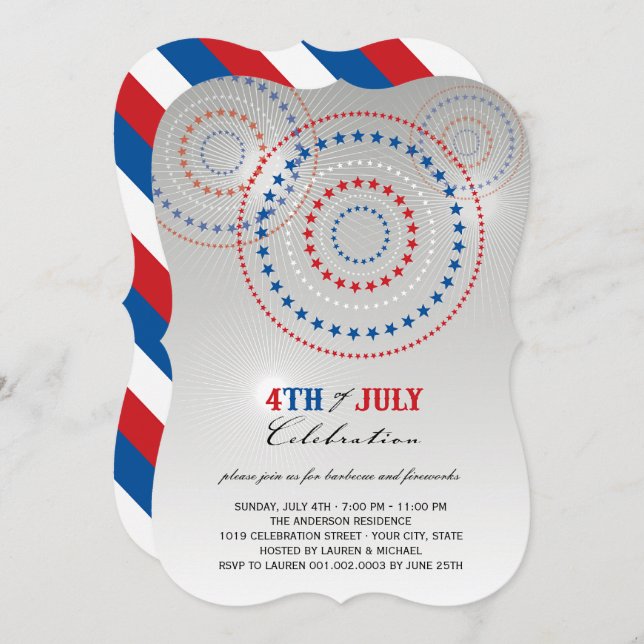 Star Bursts Fireworks Fourth of July Party Invite (Front/Back)