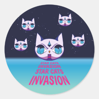 Star Cats Invasion Classic Round Sticker