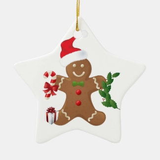 Star Christmas Ornament, Gingerbread Man Ceramic Tree Decoration