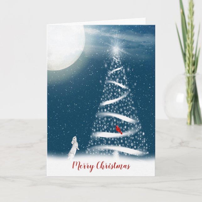 Star Christmas Tree and Moon Holiday Card (Front)