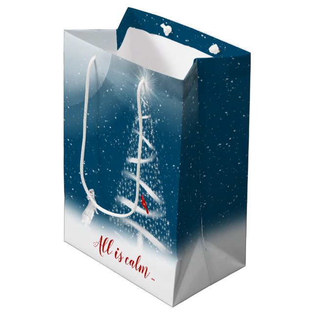 Star Christmas Tree and Moon Medium Gift Bag (Front Angled)