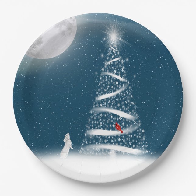 Star Christmas Tree and Moon Paper Plate (Front)