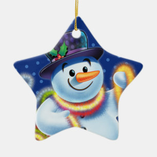 Star Christmas tree decoration Snowman & tinsel.