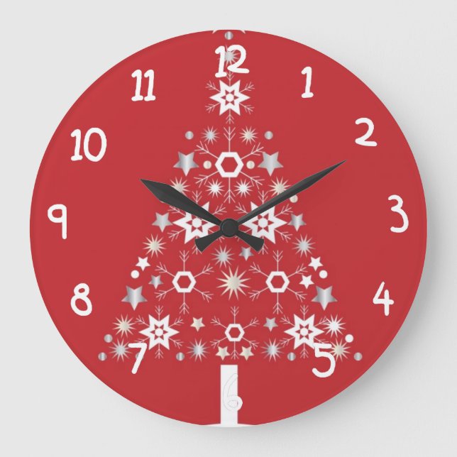 Star Christmas Tree on red background Large Clock (Front)
