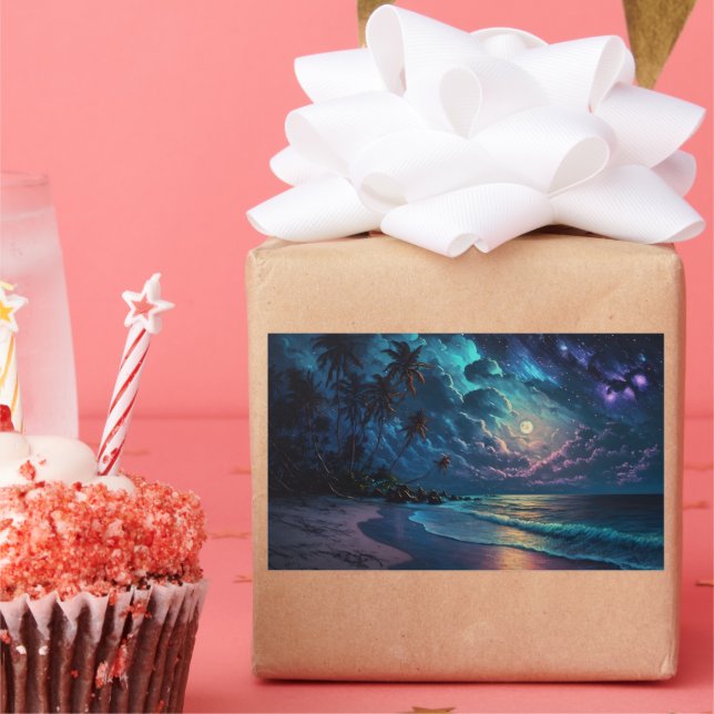 Star Coast, Maldives, Night Beach Rectangular Sticker (Party)