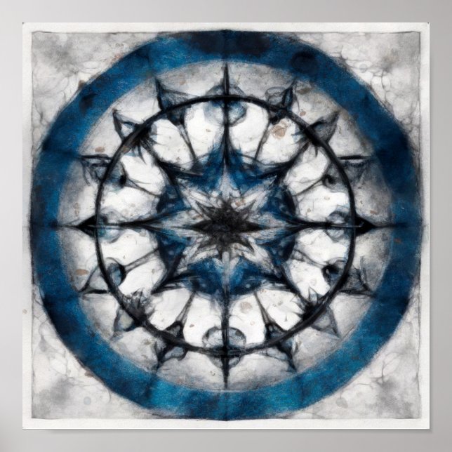Star Compass Mandala Square Poster (Front)