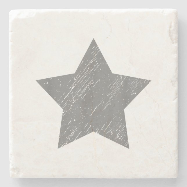 Star Distressed Grey Vintage Star Stone Coaster (Front)