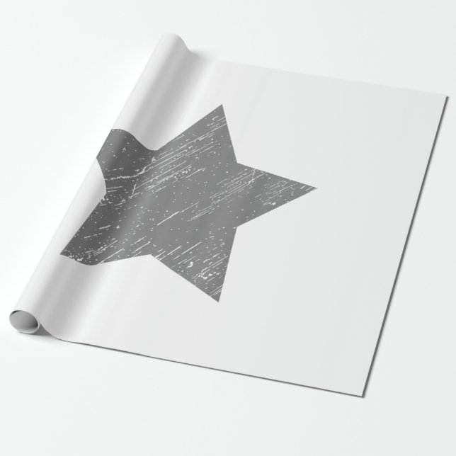 Star Distressed Grey Vintage Star Wrapping Paper (Unrolled)
