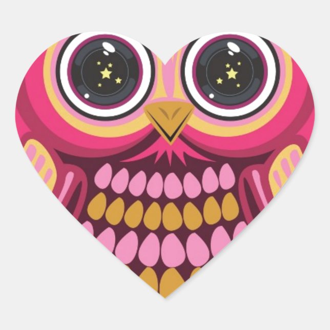 Star Eye Owl - Pink Orange 3 Heart Sticker (Front)