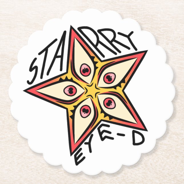 Star Eye Pink Yellow Red Paper Coaster (Front)