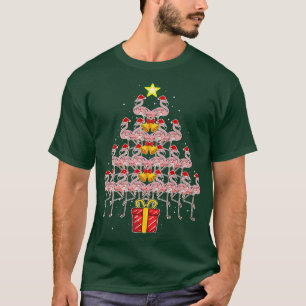 Star Flamingo Christmas Tree Funny Pink Santa Hat  T-Shirt