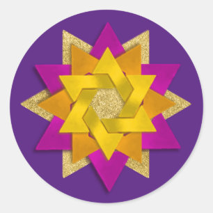 Star Flower Pink Green Orange Yellow Purple Classic Round Sticker