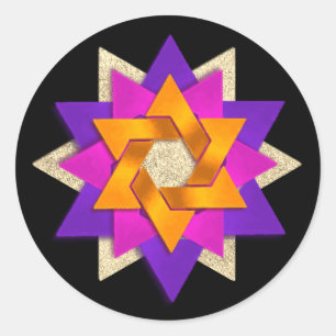 Star Flower Purple Pink Orange Black Classic Round Sticker