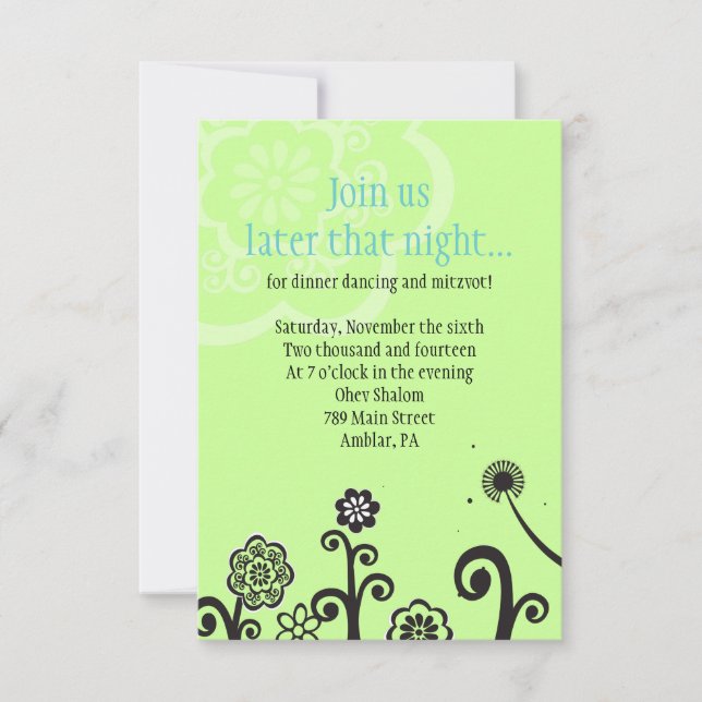 STAR FLOWERS Bat Mitzvah Reception Party Card (Front)