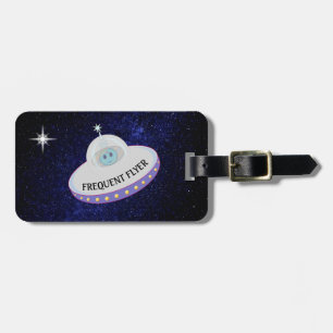 Star, Flying Saucer on Navy Blue Milky Way Galaxy Luggage Tag