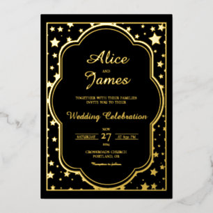 Star Frame Modern Elegant Black Gold Foil Wedding