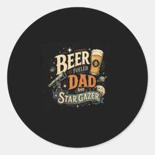 Star gazing beer dad father's day retro 70s classic round sticker