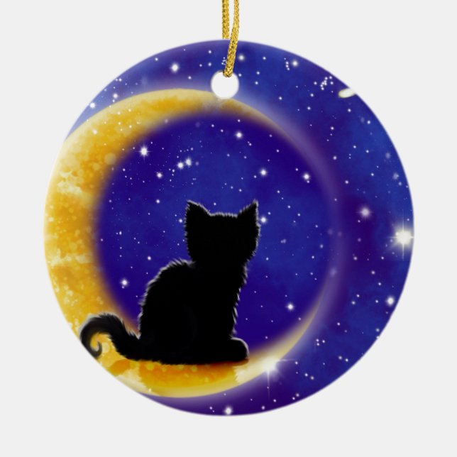 Star Gazing Cat Ceramic Tree Decoration (Front)