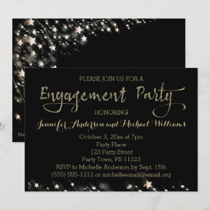 Star Glamour Gold Black Engagement Party Invitation