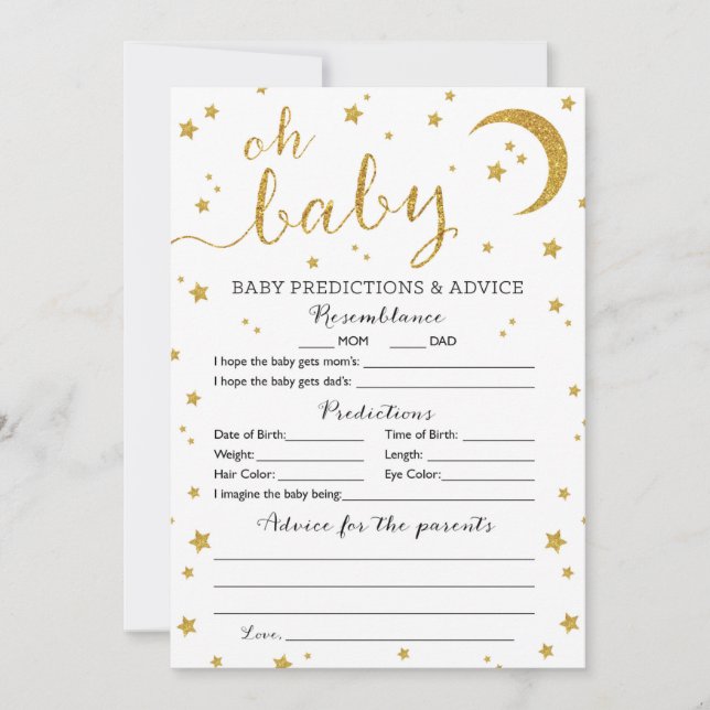 Star Gold Glitter Baby Predictions and Advice Card (Front)