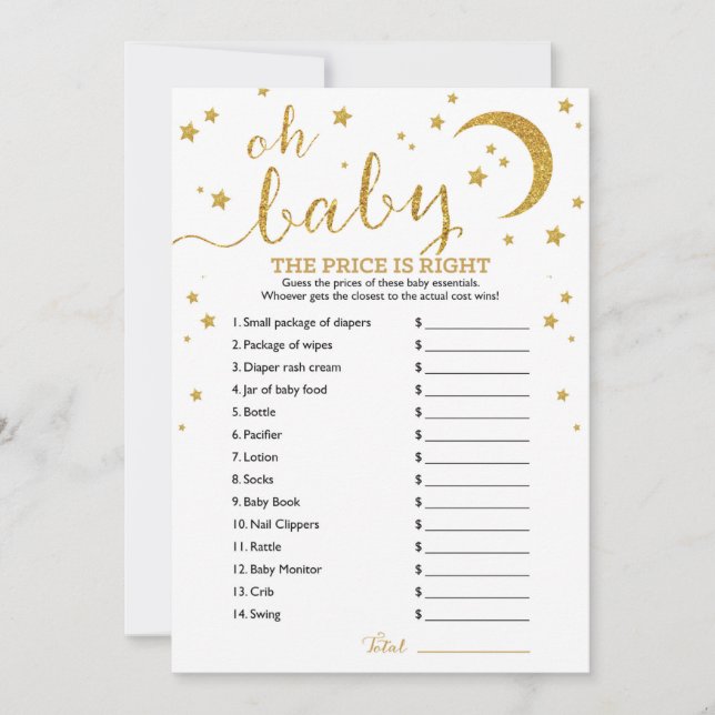 Star Gold Glitter The Price Is Right Baby Game Invitation (Front)