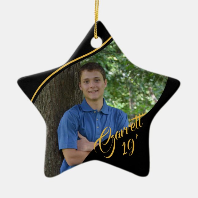 Star Graduate Gold and Black with Year Ceramic Tree Decoration (Front)