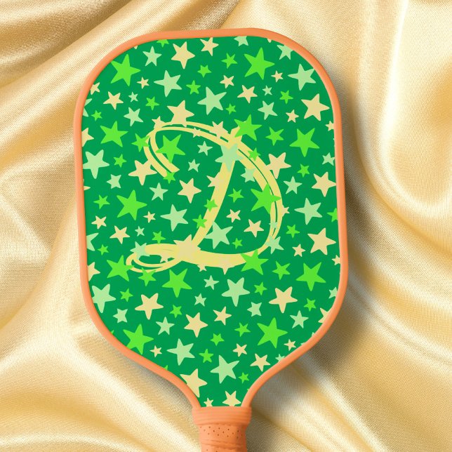 Star Green Modern Elegant Stylish Monogram Initial Pickleball Paddle (Creator Uploaded)