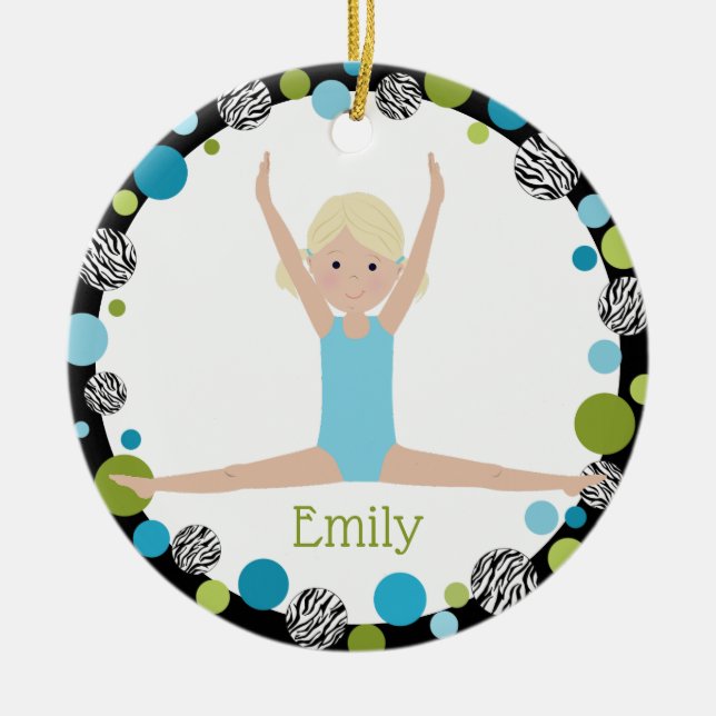 Star Gymnast Blonde in Aqua and Green Ceramic Tree Decoration (Front)